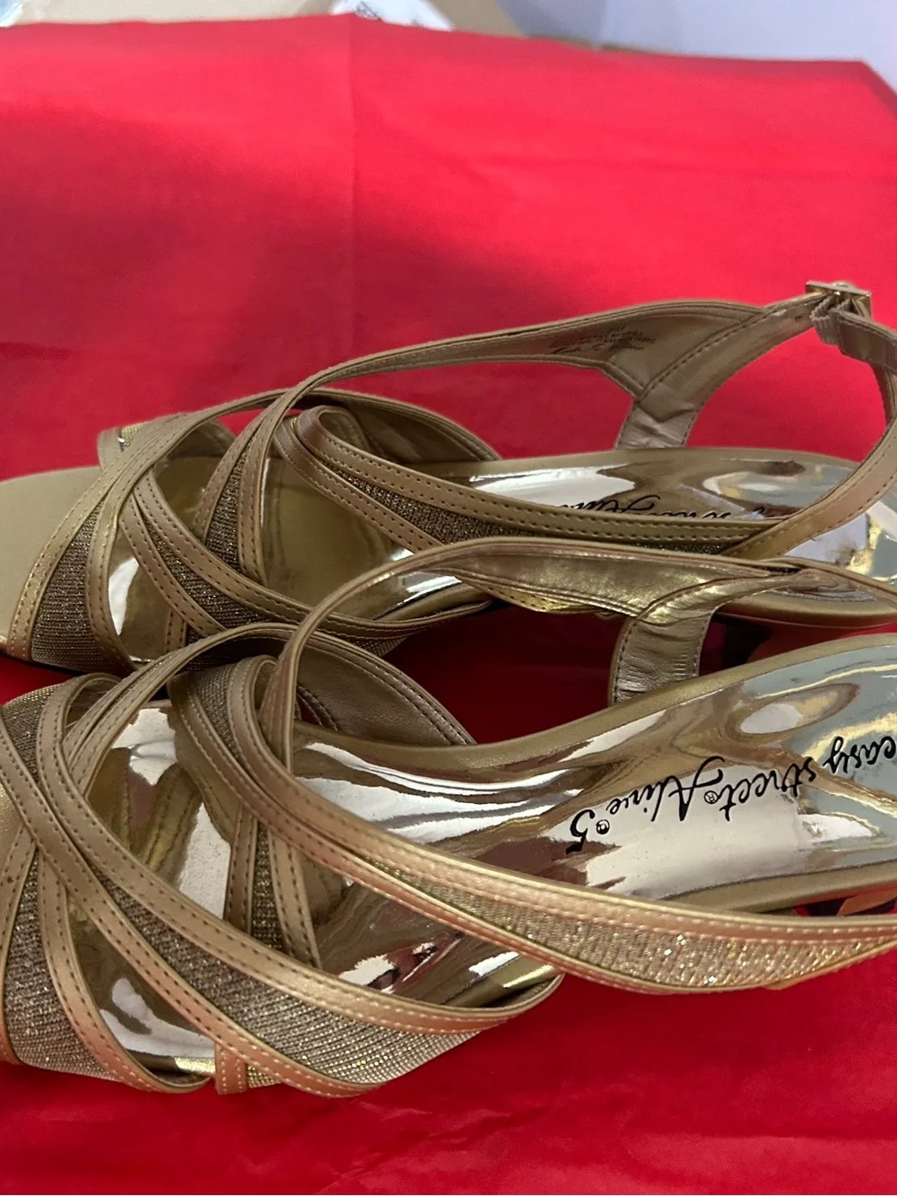 easy street Gold Metallic Strappy Heels